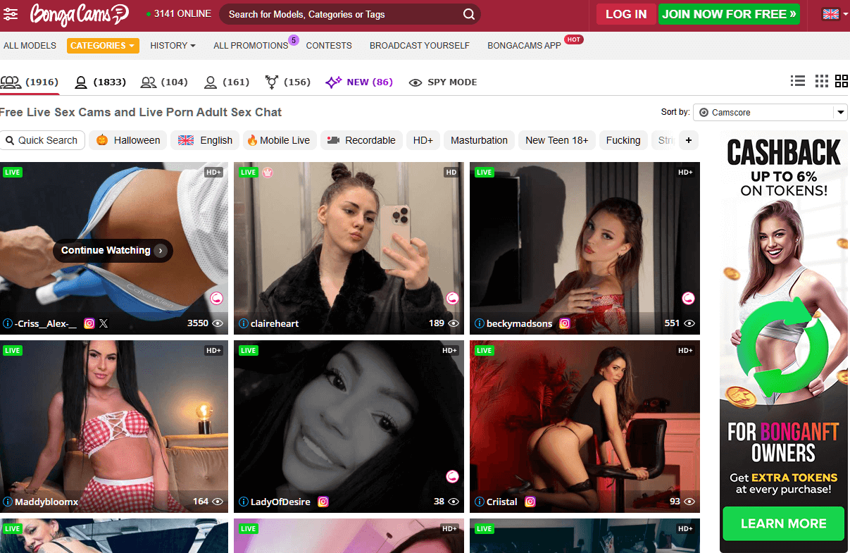 Page d'accueil BongaCams