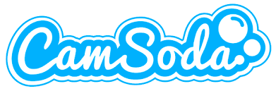 푸른색 거품 형태의 CamSoda 로고