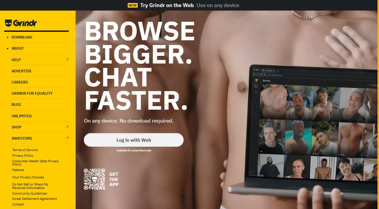 Page d'accueil Grindr