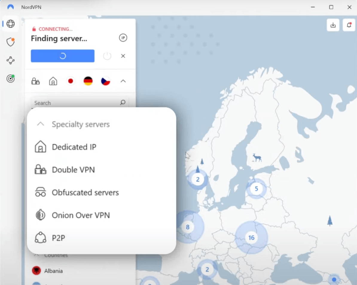 보안 서버에 연결된 NordVPN 애플리케이션