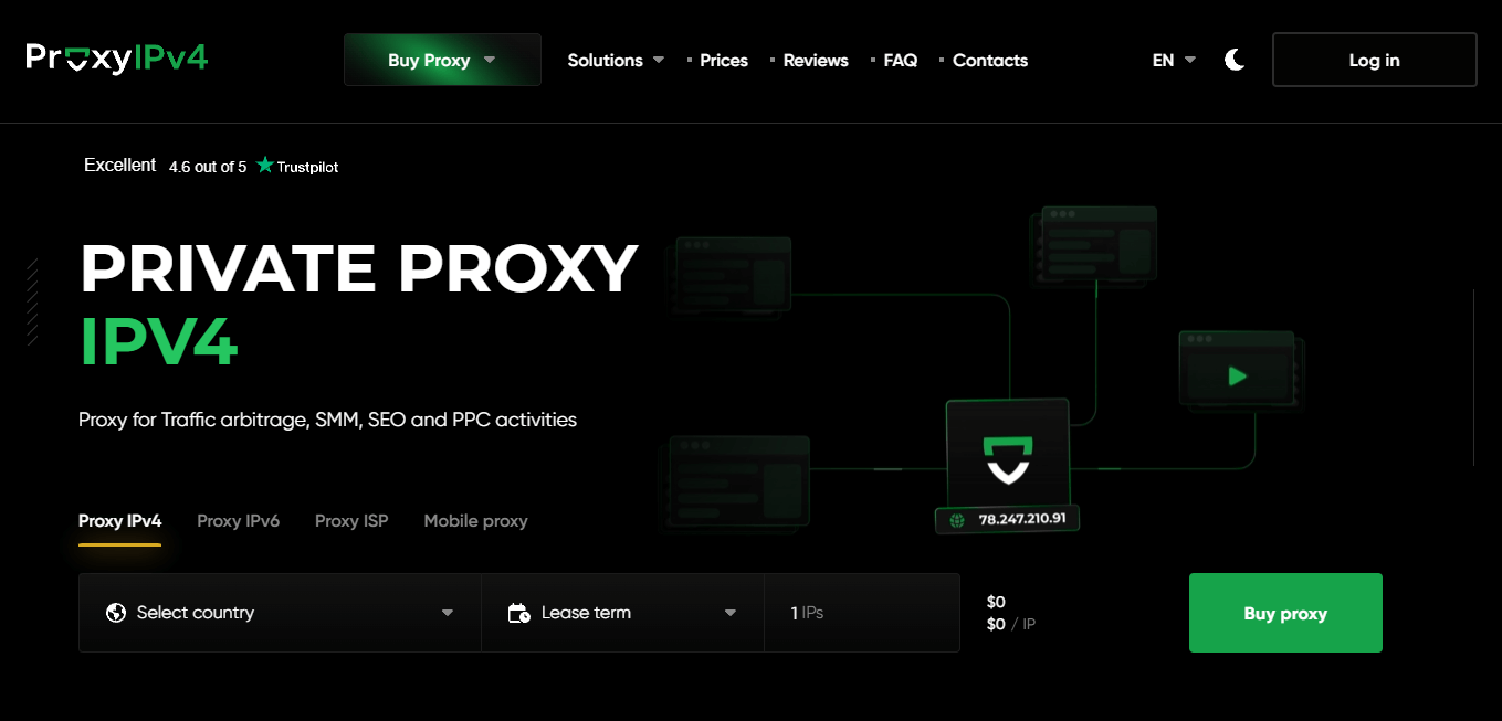 Tableau de bord Proxy-IPv4 mettant en avant des adresses IPv4 statiques